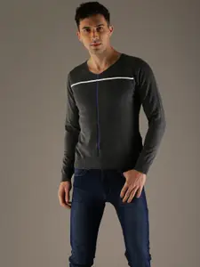 Flying Machine Men Charcoal Grey Solid Pullover