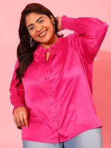 CURVY STREET Plus Size Tie Up Neck Casual Shirt