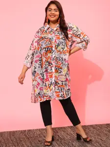 CURVY STREET Plus Size Typography Printed Boxy Sheer Casual Shirt