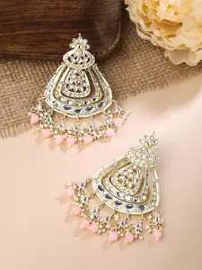 Yellow Chimes Gold Plated Kundan Studded Contemporary Drop Earrings