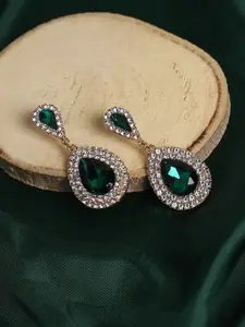 SOHI Gold-Plated Stone-Studded Contemporary Drop Earrings