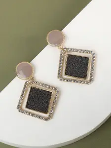 SOHI Gold-Plated Stone-Studded Geometric Drop Earrings