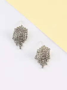 SOHI Silver-Plated Stone-Studded Contemporary Drop Earrings
