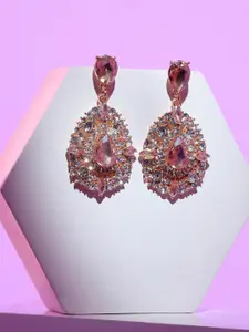 SOHI Gold-Plated Stone-Studded Contemporary Drop Earrings