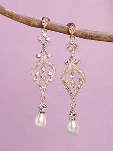 SOHI Gold-Plated Contemporary Drop Earrings