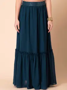 INDYA Embellished Waist Tiered Lehenga Skirt