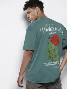 boohooMAN Floral Printed Drop-Shoulder Sleeves Oversized T-shirt