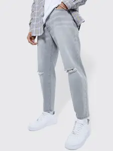 boohooMAN Tapered Relaxed Fit Slash Knee Pure Cotton Light Fade Jeans
