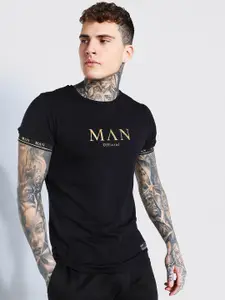 boohooMAN Brand Logo Printed T-shirt With Taped Cuff