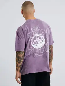boohooMAN Oversized Cosmic Energy Printed-Back Drop-Shoulder T-shirt