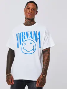boohooMAN Oversized Nirvana Face  Typography Printed Drop-Shoulder Sleeves T-shirt
