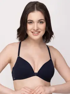 Floret Navy Blue Solid Non-Wired Lightly Padded Push-Up Bra T 3037