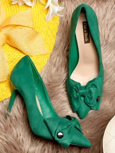 Flat n Heels Suede Block Pumps with Bows