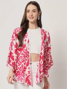 Trend Arrest Printed High Low Open Front Shrug With lace Detail