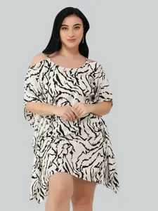 NUEVOSDAMAS Abstract Cold-Shoulder Asymmetrical Kaftan Dress
