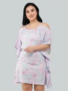 NUEVOSDAMAS Abstract Printed Cold Shoulder Sleeves Kaftan Dress