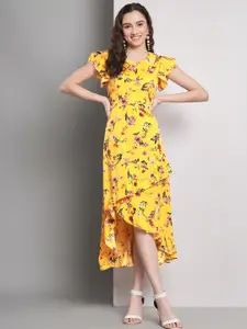 Kushi Flyer Floral Crepe A-Line Midi Dress