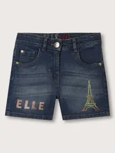 ELLE Girls Mid-Rise Embellished With Sequinned Denim Shorts