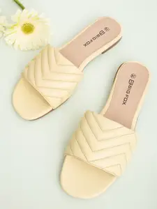 Big Fox Women Yellow Textured Open Toe Flats with Bows