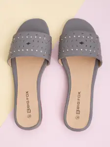 Big Fox Women Textured Laser Cuts Open Toe Flats