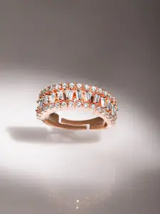 Rubans 18K Rose Gold-Plated Cubic Zirconia-Studded Finger Ring
