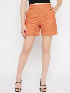 Madame Women Self Design Mid-Rise Cotton Shorts