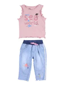 Gini and Jony Infant Girls Printed Pure Cotton Top With Trousers