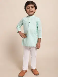 Superminis Boys Geometric Embroidered Pure Cotton Kurta with Pyjamas