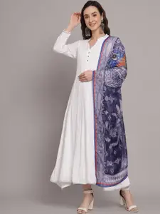Myshka Women White Ethnic Motifs Ethnic Dress With Dupatta
