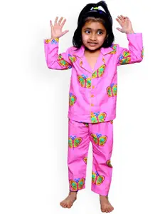 Little Musketeer Girls Conversational Printed Pure Cotton Night Suit