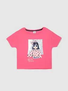 max Girls Graphic Printed Embellished Pure Cotton T-shirt