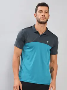 Technosport Colourblocked Polo Collar Antimicrobial T-shirt