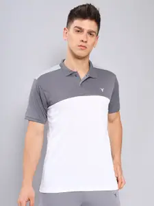 Technosport Colourblocked Polo Collar Antimicrobial Training or Gym T-shirt