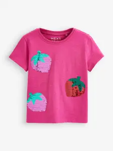 NEXT Infant Girls Pure Cotton Self Design Flip Sequined T-shirt