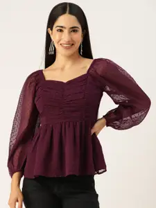 Slenor Sweetheart Neck Georgette Peplum Top