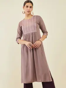 Soch Ethnic Motifs Embroidered Thread Work Pleated A-Line Kurta