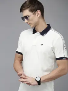 Arrow Men Pure Cotton Polo Collar T-shirt With Contrast Collar & Print Detail On Shoulder