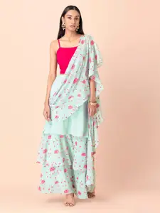 INDYA Floral Printed Maxi-Length Ruffled Sari Skirt