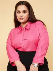max Plus Size Tie-Up Neck Shirt Style Top