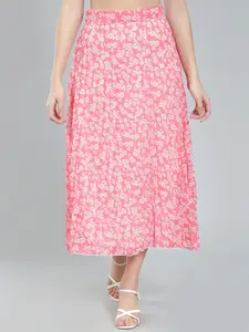 NUEVOSDAMAS Floral Printed Georgette Midi Flared Skirt