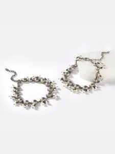 SHAYA Set of 2 925 Silver Pearl Drop Anklets