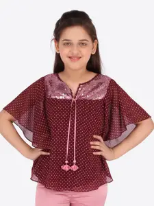 CUTECUMBER Girls Polka Dots Printed Sequined Kaftan Top