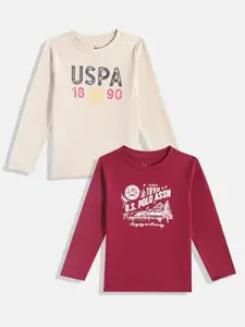 U.S. Polo Assn. Kids Boys Pack of 2 Brand Logo Printed Pure Cotton T-shirts