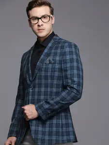 Theme Checked Single-Breasted Slim Fit Formal Blazer