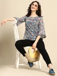 Sangria Floral Print Ruffles Georgette Top