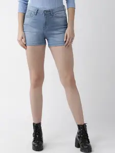 Xpose Women Washed Slim Fit High-Rise Denim Shorts