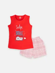 AMUL Kandyfloss Girls Printed Pure Cotton Top with Shorts