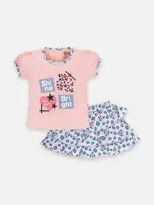 AMUL Kandyfloss Girls Printed Pure Cotton Top with Skirt