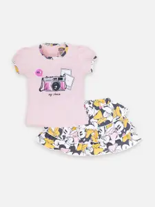 AMUL Kandyfloss Girls Printed Pure Cotton Top with Skirt