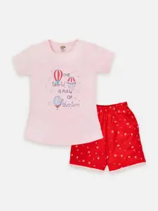 AMUL Kandyfloss Girls Pure Cotton Top with Shorts